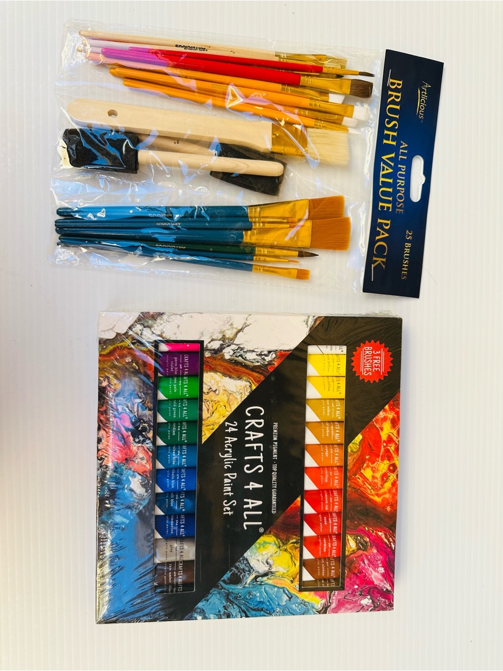 Crafts 4 All 24 Acrylic Paint Set with Brush Kit - Multicolor
